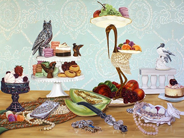 Still Life with Birds and Desserts, 2015, Oil on canvas by Lisa Ficarelli-Halpern