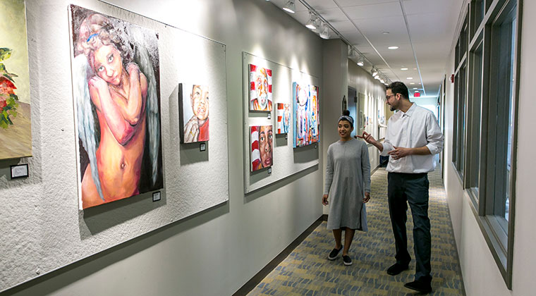 SEU student artwork displayed in the Annunciation Center