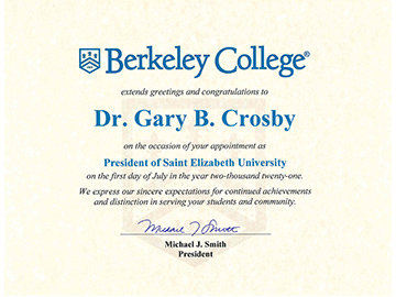 Greetings for SEU President Crosby from Berkeley College