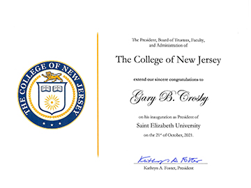 Greetings for SEU President Crosby from The College of New Jersey