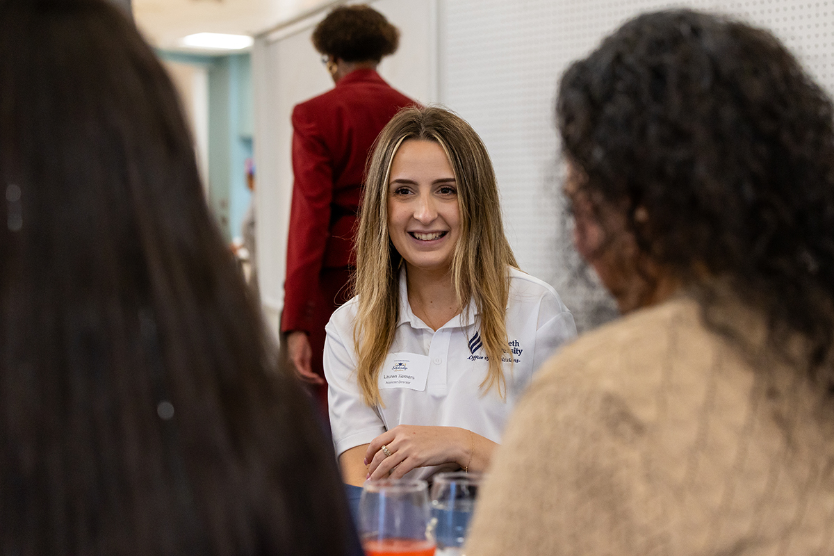 Admissions staff greeted prospective students and parents