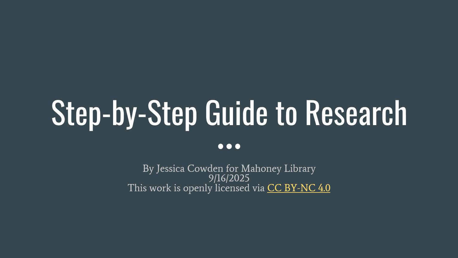 The first slide of the step-by-step guide to research PowerPoint